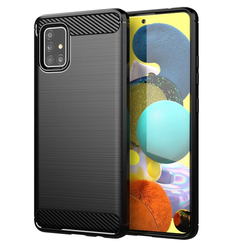 Cadorabo Hülle für Samsung Galaxy A51 4G / M40s Schutzhülle aus flexiblem TPU Silikon in Edelstahl-Karbonfaser Optik