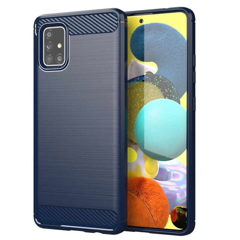 Cadorabo Hülle für Samsung Galaxy A51 4G / M40s Schutzhülle aus flexiblem TPU Silikon in Edelstahl-Karbonfaser Optik