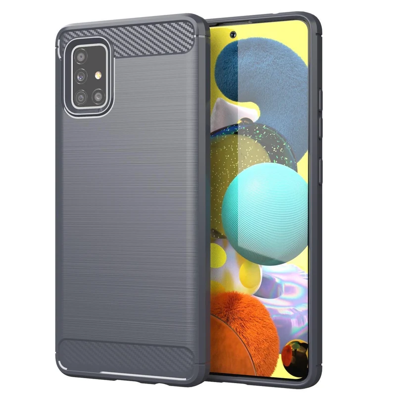 Cadorabo Hülle für Samsung Galaxy A51 4G / M40s Schutzhülle aus flexiblem TPU Silikon in Edelstahl-Karbonfaser Optik