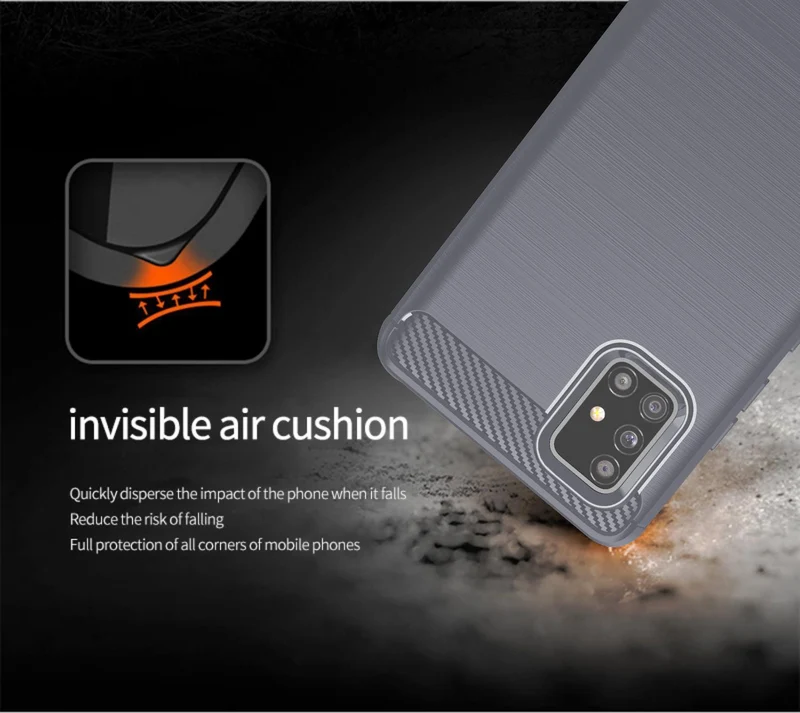 Cadorabo Hülle für Samsung Galaxy A51 4G / M40s Schutzhülle aus flexiblem TPU Silikon in Edelstahl-Karbonfaser Optik