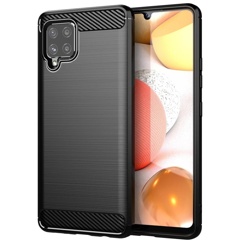 Cadorabo Hülle für Samsung Galaxy A42 4G Schutzhülle aus flexiblem TPU Silikon in Edelstahl-Karbonfaser Optik