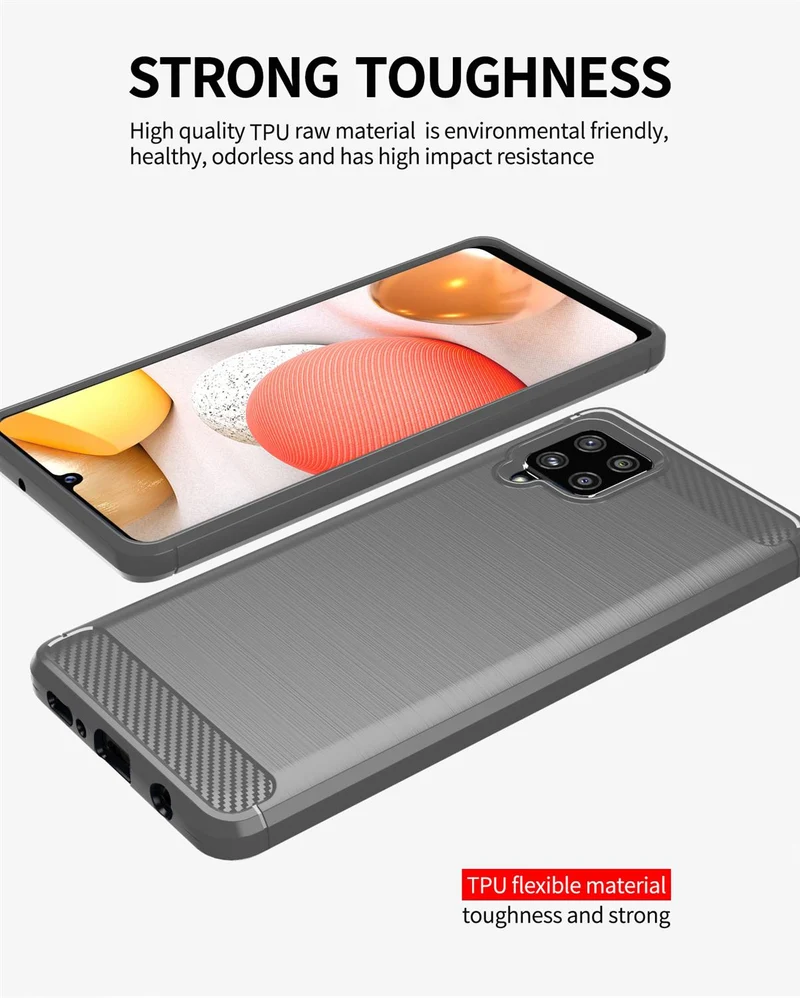 Cadorabo Hülle für Samsung Galaxy A42 4G Schutzhülle aus flexiblem TPU Silikon in Edelstahl-Karbonfaser Optik