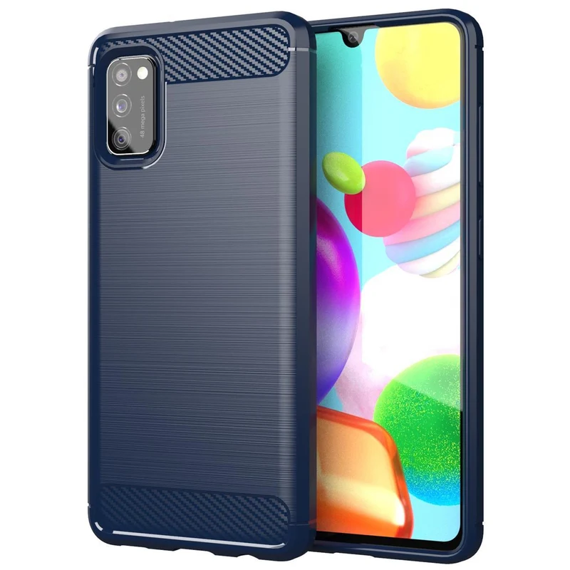 Cadorabo Hülle für Samsung Galaxy A41 Schutzhülle aus flexiblem TPU Silikon in Edelstahl-Karbonfaser Optik