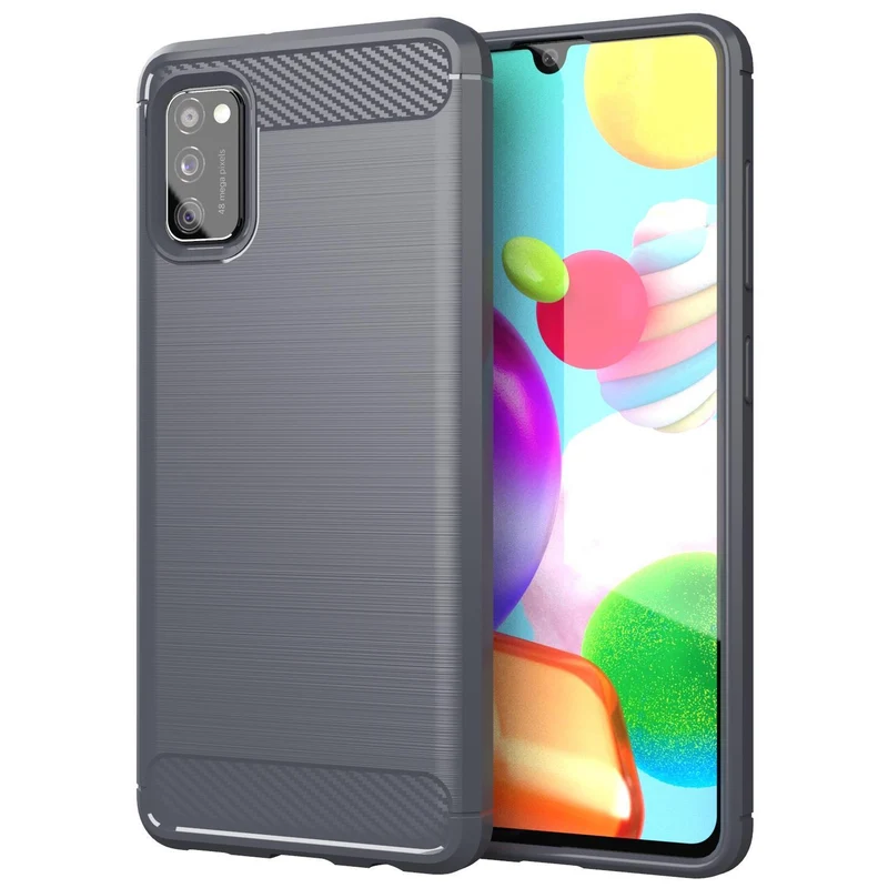 Cadorabo Hülle für Samsung Galaxy A41 Schutzhülle aus flexiblem TPU Silikon in Edelstahl-Karbonfaser Optik