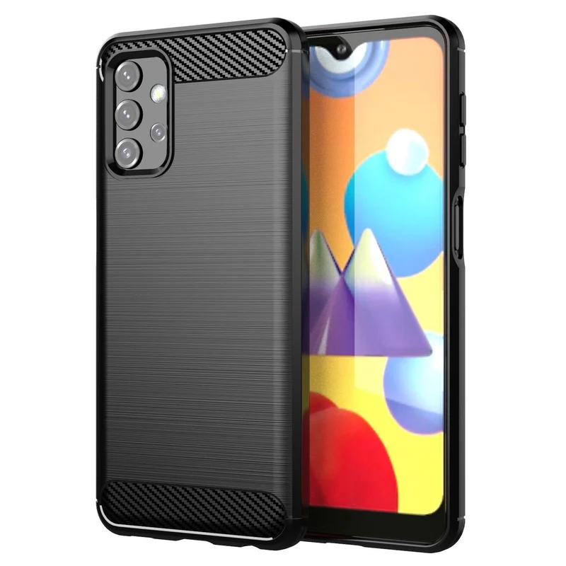 Cadorabo Hülle für Samsung Galaxy A32 5G Schutzhülle aus flexiblem TPU Silikon in Edelstahl-Karbonfaser Optik
