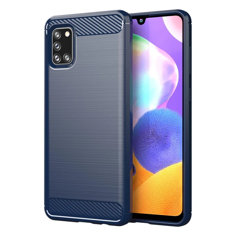 Cadorabo Hülle für Samsung Galaxy A31 Schutzhülle aus flexiblem TPU Silikon in Edelstahl-Karbonfaser Optik
