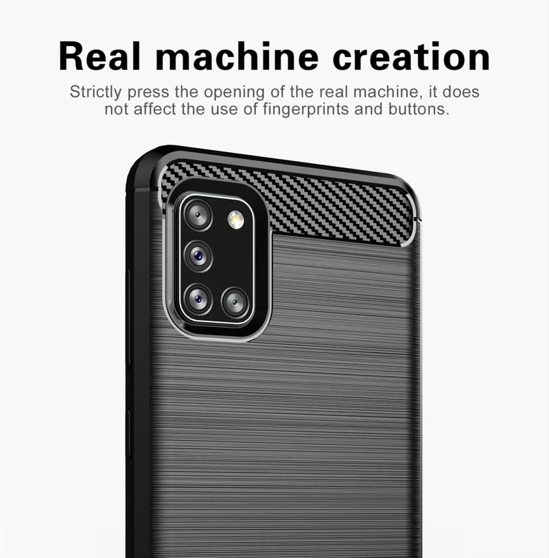 Cadorabo Hülle für Samsung Galaxy A31 Schutzhülle aus flexiblem TPU Silikon in Edelstahl-Karbonfaser Optik