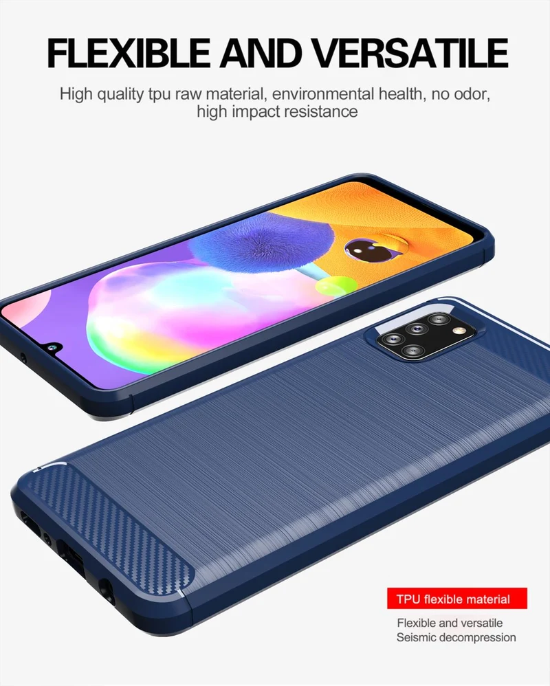 Cadorabo Hülle für Samsung Galaxy A31 Schutzhülle aus flexiblem TPU Silikon in Edelstahl-Karbonfaser Optik