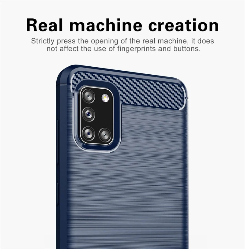 Cadorabo Hülle für Samsung Galaxy A31 Schutzhülle aus flexiblem TPU Silikon in Edelstahl-Karbonfaser Optik