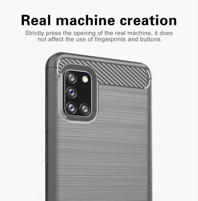Cadorabo Hülle für Samsung Galaxy A31 Schutzhülle aus flexiblem TPU Silikon in Edelstahl-Karbonfaser Optik