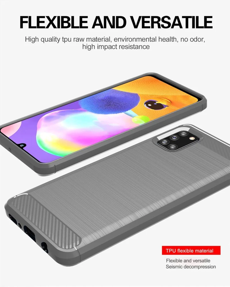 Cadorabo Hülle für Samsung Galaxy A31 Schutzhülle aus flexiblem TPU Silikon in Edelstahl-Karbonfaser Optik