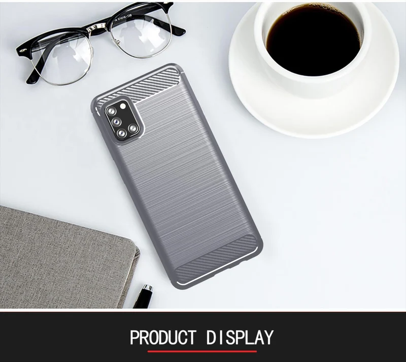 Cadorabo Hülle für Samsung Galaxy A31 Schutzhülle aus flexiblem TPU Silikon in Edelstahl-Karbonfaser Optik