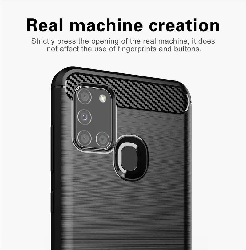 Cadorabo Hülle für Samsung Galaxy A21s Schutzhülle aus flexiblem TPU Silikon in Edelstahl-Karbonfaser Optik