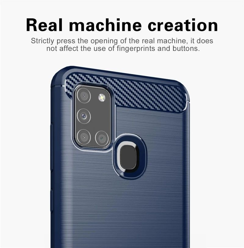 Cadorabo Hülle für Samsung Galaxy A21s Schutzhülle aus flexiblem TPU Silikon in Edelstahl-Karbonfaser Optik
