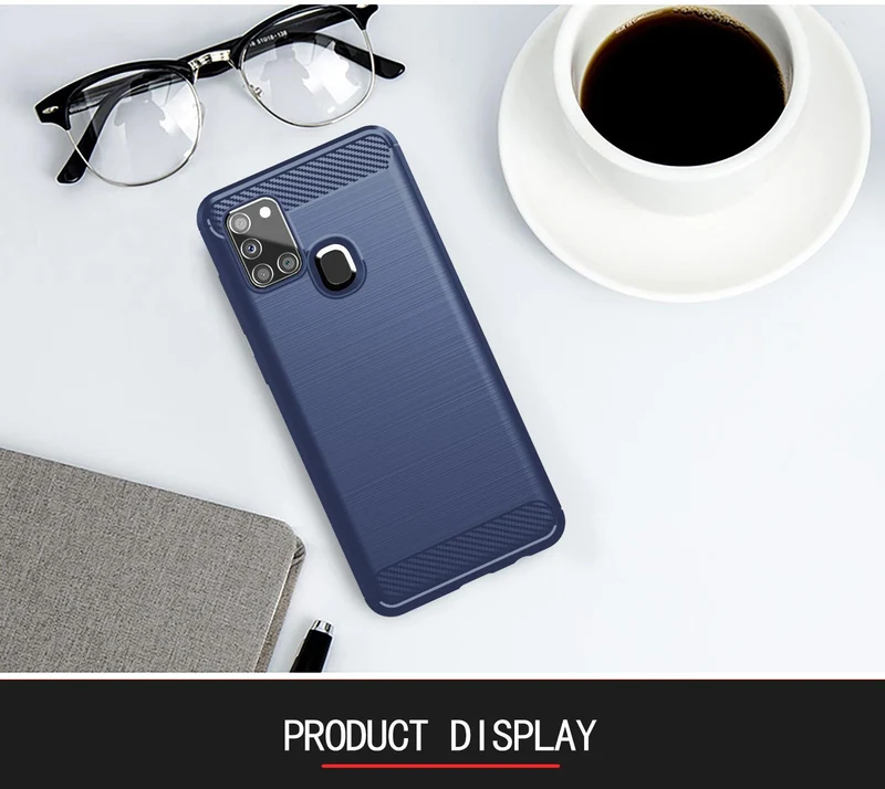 Cadorabo Hülle für Samsung Galaxy A21s Schutzhülle aus flexiblem TPU Silikon in Edelstahl-Karbonfaser Optik