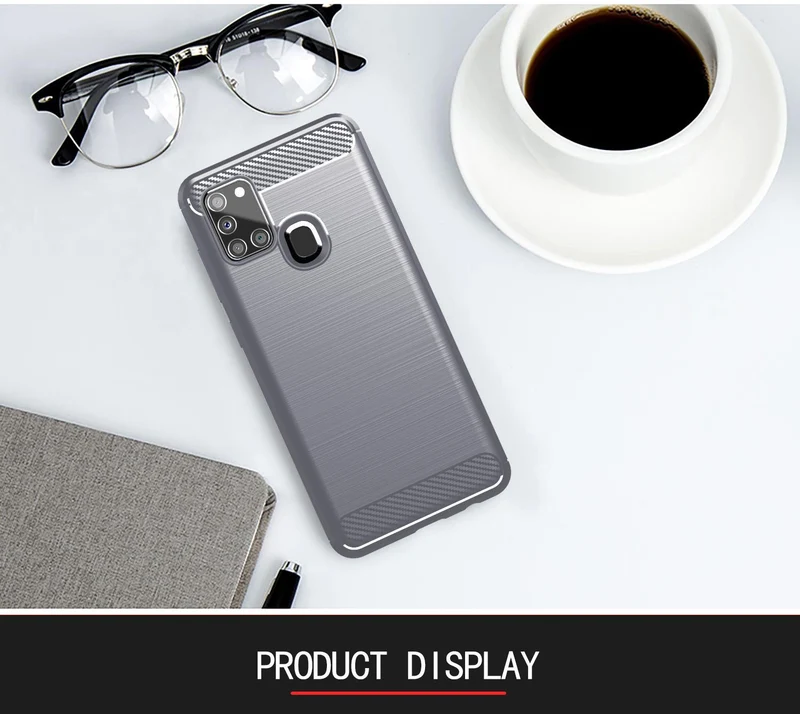 Cadorabo Hülle für Samsung Galaxy A21s Schutzhülle aus flexiblem TPU Silikon in Edelstahl-Karbonfaser Optik