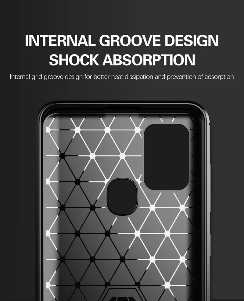 Cadorabo Hülle für Samsung Galaxy A21s Schutzhülle aus flexiblem TPU Silikon in Edelstahl-Karbonfaser Optik