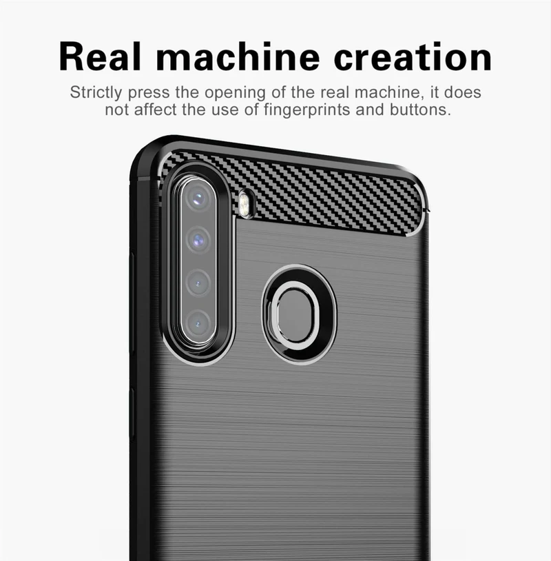 Cadorabo Hülle für Samsung Galaxy A21 Schutzhülle aus flexiblem TPU Silikon in Edelstahl-Karbonfaser Optik