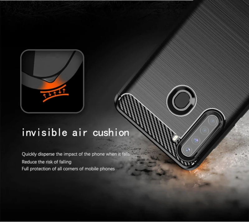 Cadorabo Hülle für Samsung Galaxy A21 Schutzhülle aus flexiblem TPU Silikon in Edelstahl-Karbonfaser Optik