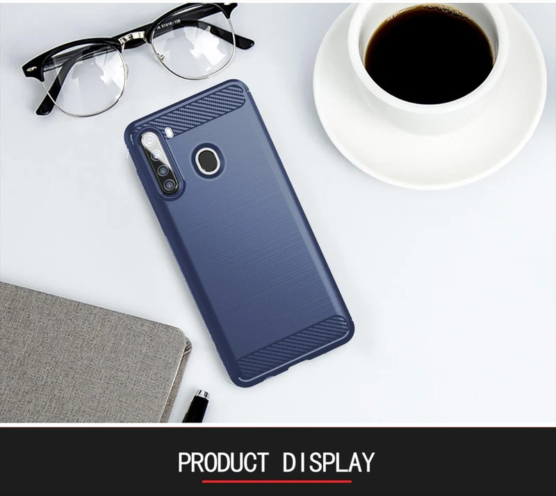 Cadorabo Hülle für Samsung Galaxy A21 Schutzhülle aus flexiblem TPU Silikon in Edelstahl-Karbonfaser Optik