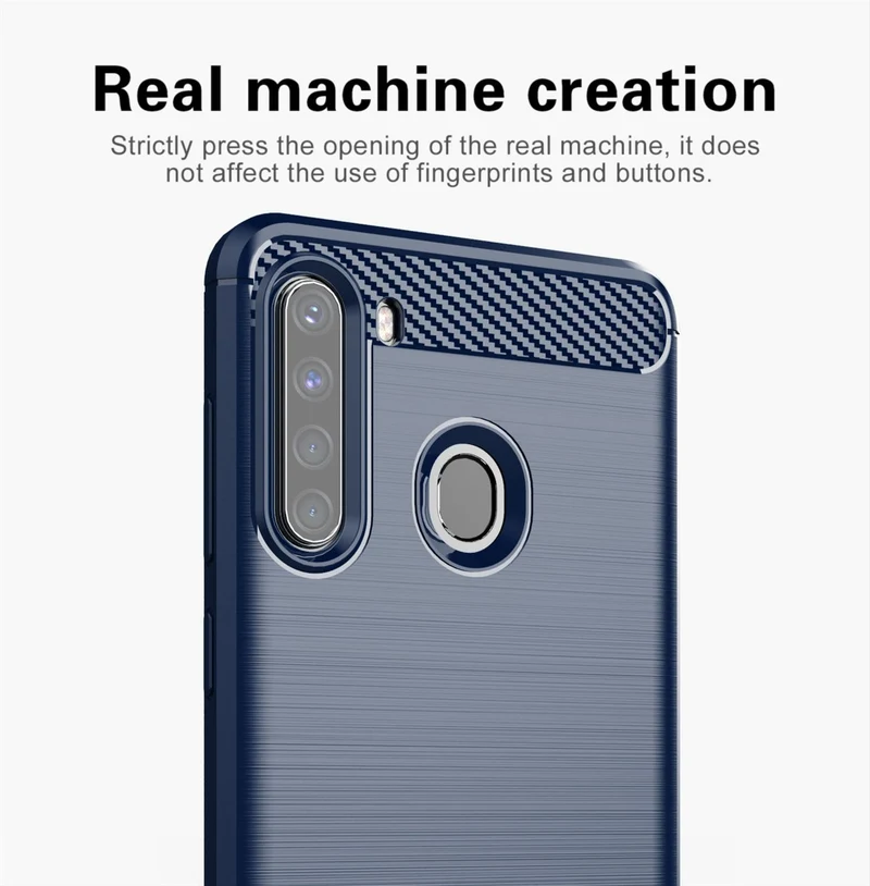 Cadorabo Hülle für Samsung Galaxy A21 Schutzhülle aus flexiblem TPU Silikon in Edelstahl-Karbonfaser Optik