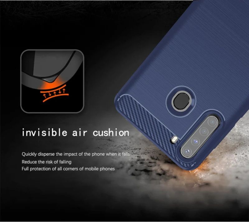 Cadorabo Hülle für Samsung Galaxy A21 Schutzhülle aus flexiblem TPU Silikon in Edelstahl-Karbonfaser Optik