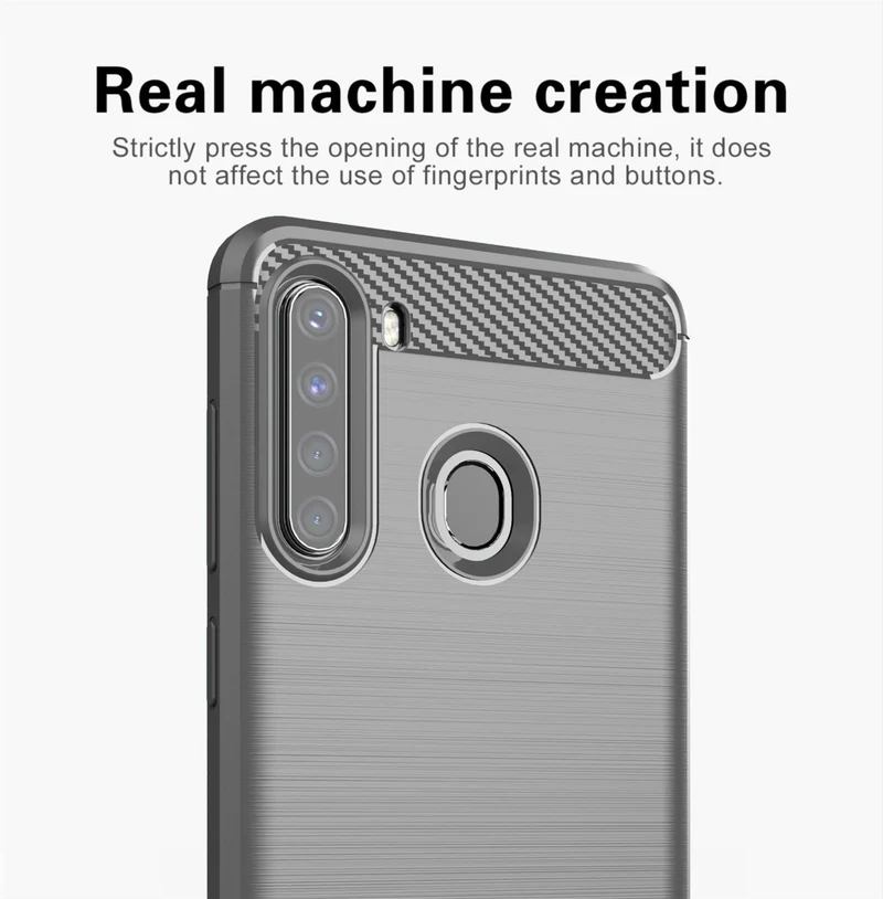 Cadorabo Hülle für Samsung Galaxy A21 Schutzhülle aus flexiblem TPU Silikon in Edelstahl-Karbonfaser Optik