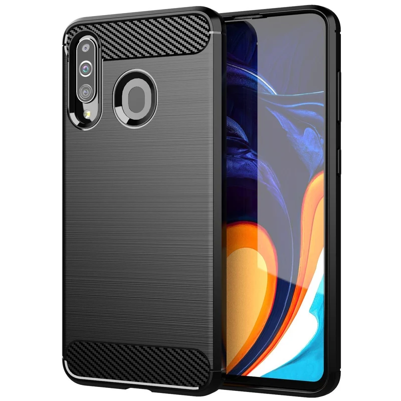 Cadorabo Hülle für Samsung Galaxy A20s Schutzhülle aus flexiblem TPU Silikon in Edelstahl-Karbonfaser Optik