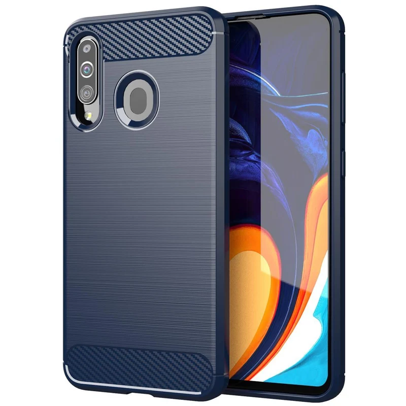 Cadorabo Hülle für Samsung Galaxy A20s Schutzhülle aus flexiblem TPU Silikon in Edelstahl-Karbonfaser Optik