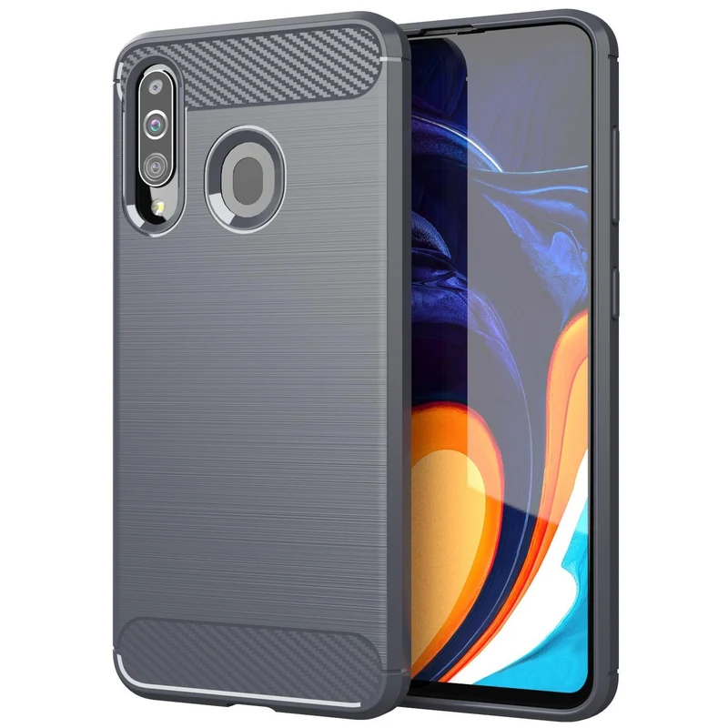 Cadorabo Hülle für Samsung Galaxy A20s Schutzhülle aus flexiblem TPU Silikon in Edelstahl-Karbonfaser Optik