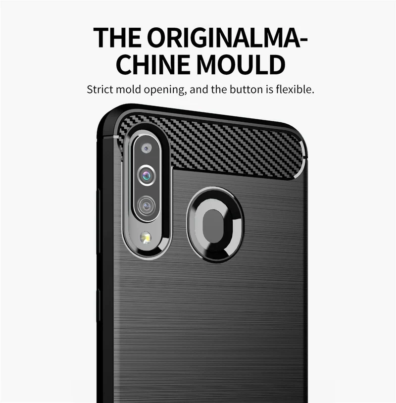 Cadorabo Hülle für Samsung Galaxy A20s Schutzhülle aus flexiblem TPU Silikon in Edelstahl-Karbonfaser Optik