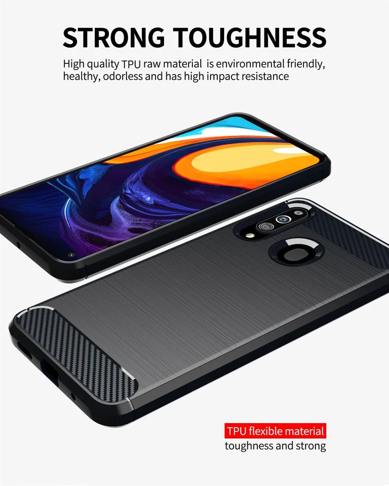 Cadorabo Hülle für Samsung Galaxy A20s Schutzhülle aus flexiblem TPU Silikon in Edelstahl-Karbonfaser Optik