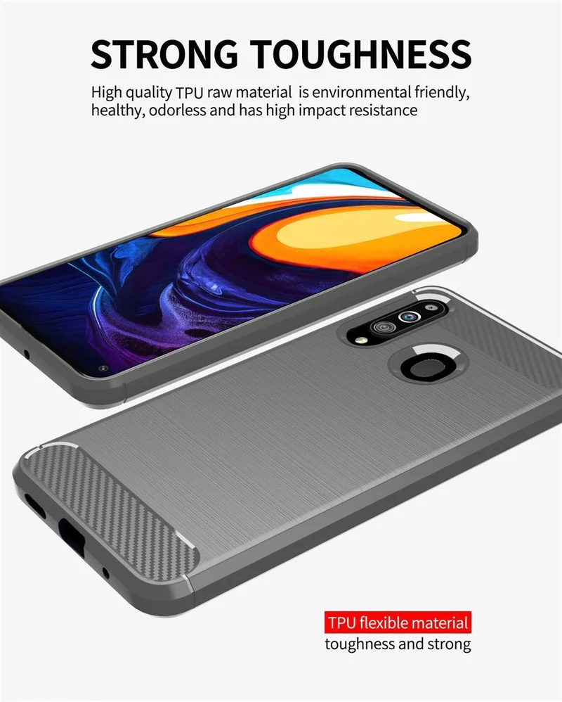 Cadorabo Hülle für Samsung Galaxy A20s Schutzhülle aus flexiblem TPU Silikon in Edelstahl-Karbonfaser Optik