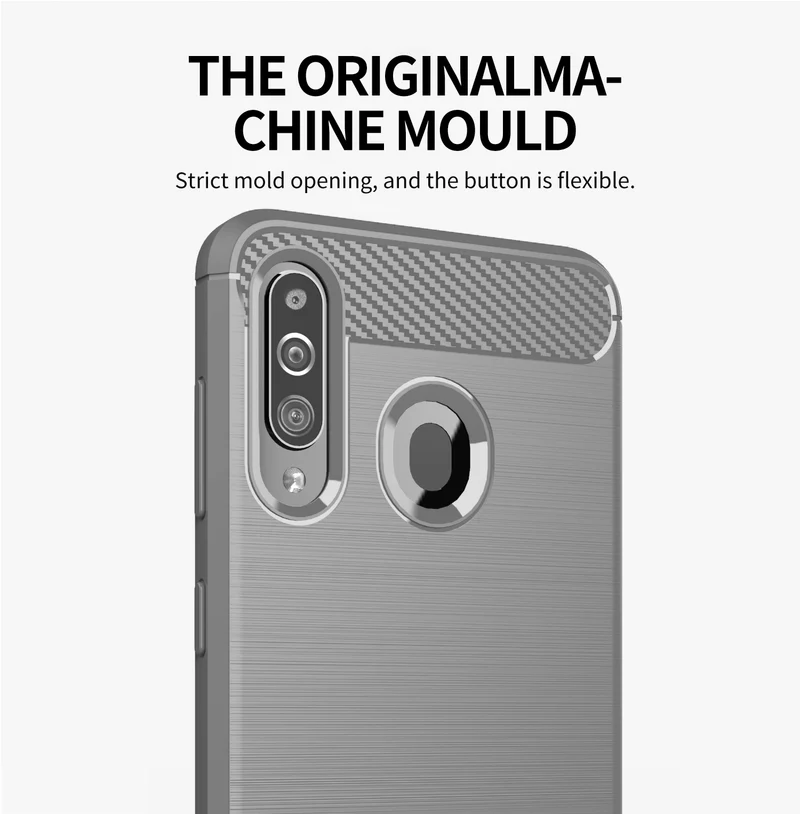 Cadorabo Hülle für Samsung Galaxy A20s Schutzhülle aus flexiblem TPU Silikon in Edelstahl-Karbonfaser Optik
