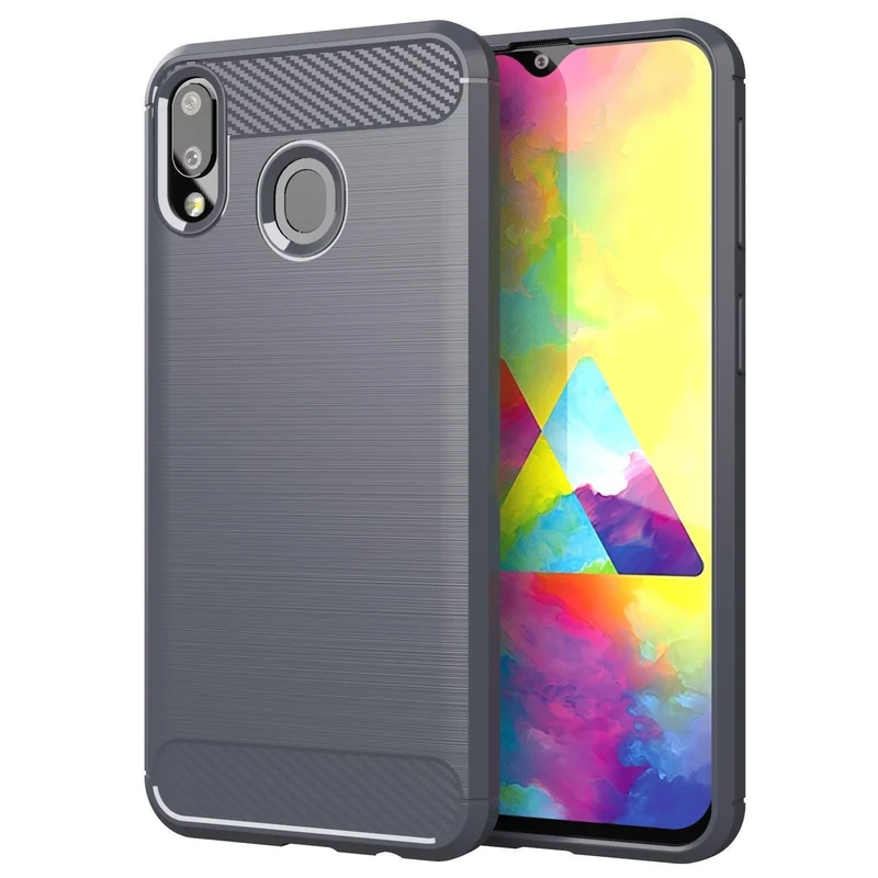 Cadorabo Hülle für Samsung Galaxy A20 / A30 / M10s Schutzhülle aus flexiblem TPU Silikon in Edelstahl-Karbonfaser Optik