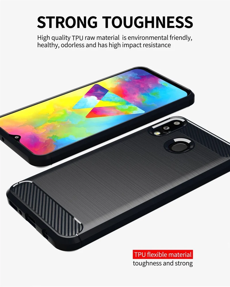 Cadorabo Hülle für Samsung Galaxy A20 / A30 / M10s Schutzhülle aus flexiblem TPU Silikon in Edelstahl-Karbonfaser Optik