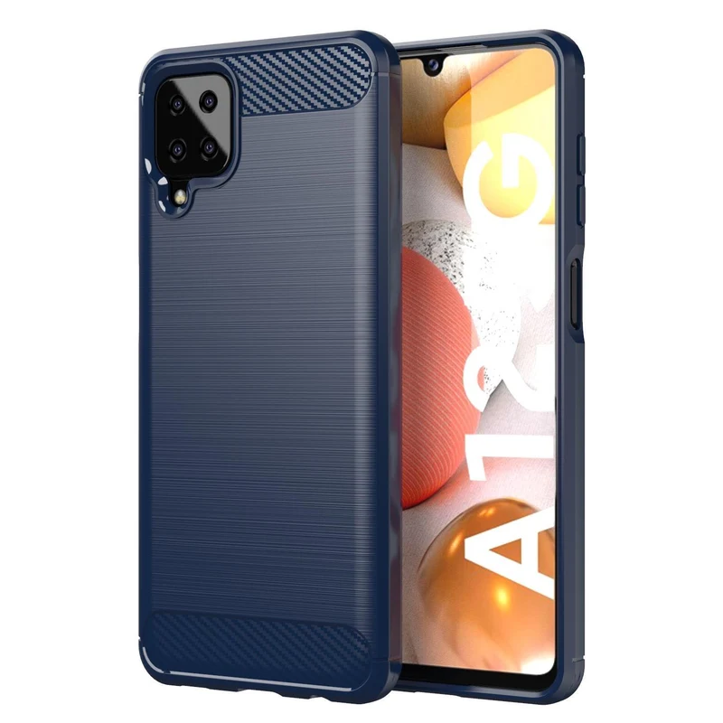 Cadorabo Hülle für Samsung Galaxy A12 / M12 Schutzhülle aus flexiblem TPU Silikon in Edelstahl-Karbonfaser Optik