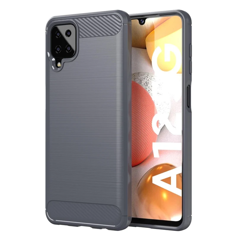 Cadorabo Hülle für Samsung Galaxy A12 / M12 Schutzhülle aus flexiblem TPU Silikon in Edelstahl-Karbonfaser Optik