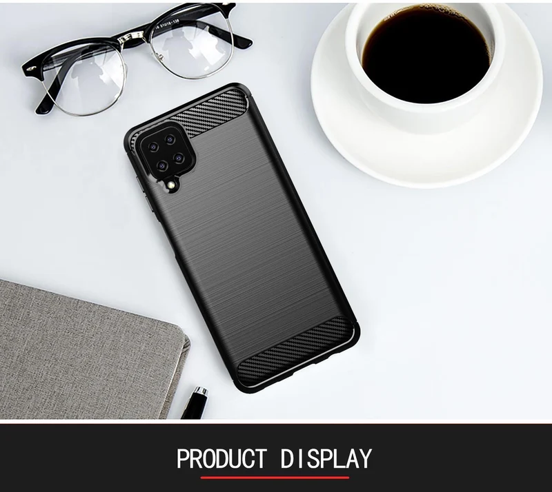 Cadorabo Hülle für Samsung Galaxy A12 / M12 Schutzhülle aus flexiblem TPU Silikon in Edelstahl-Karbonfaser Optik