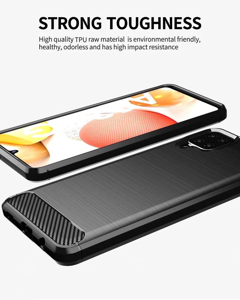 Cadorabo Hülle für Samsung Galaxy A12 / M12 Schutzhülle aus flexiblem TPU Silikon in Edelstahl-Karbonfaser Optik