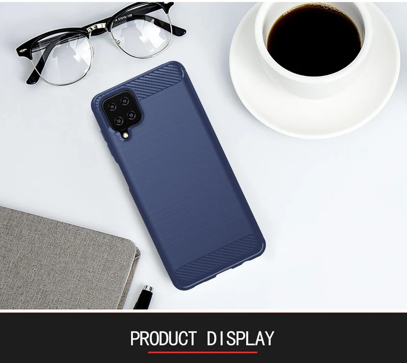 Cadorabo Hülle für Samsung Galaxy A12 / M12 Schutzhülle aus flexiblem TPU Silikon in Edelstahl-Karbonfaser Optik