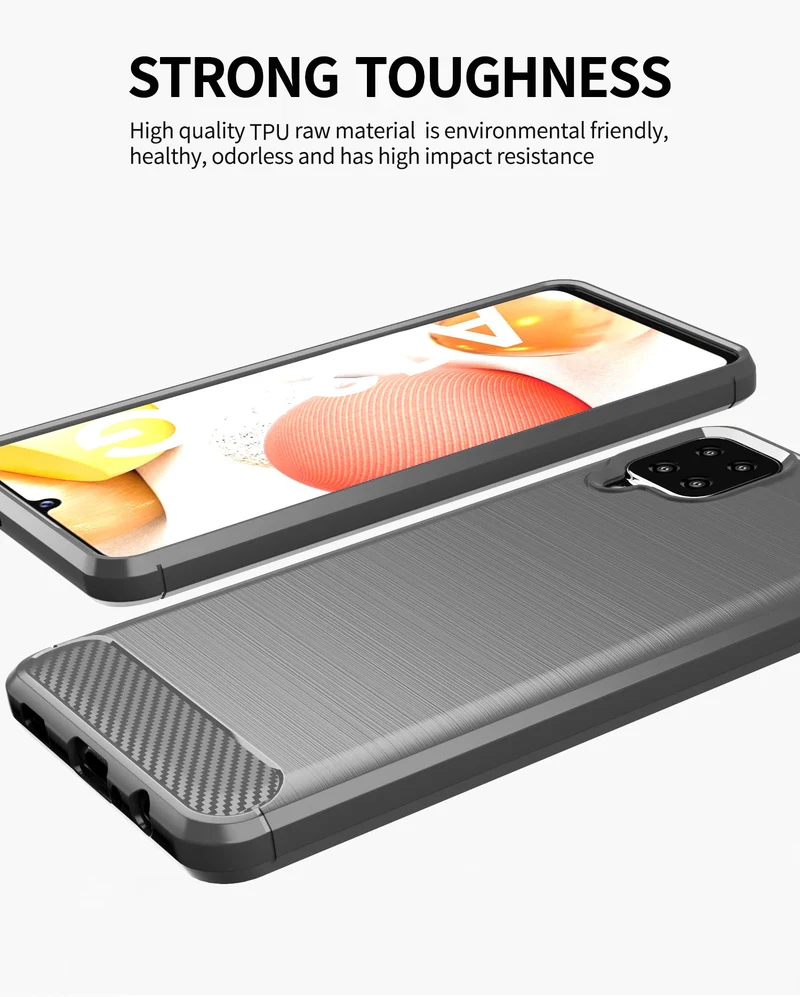 Cadorabo Hülle für Samsung Galaxy A12 / M12 Schutzhülle aus flexiblem TPU Silikon in Edelstahl-Karbonfaser Optik