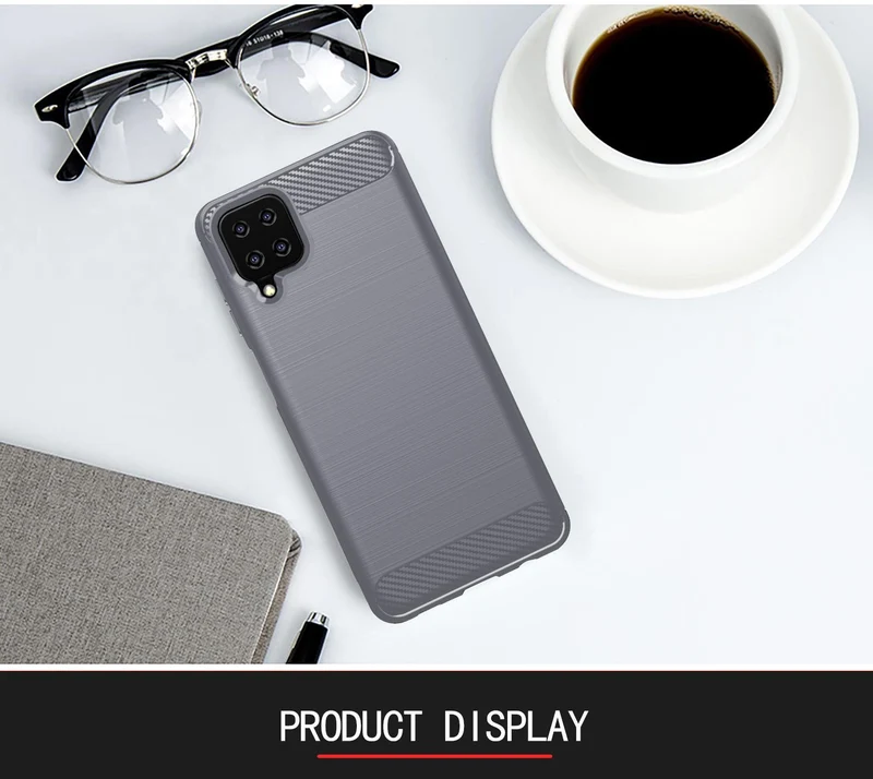 Cadorabo Hülle für Samsung Galaxy A12 / M12 Schutzhülle aus flexiblem TPU Silikon in Edelstahl-Karbonfaser Optik
