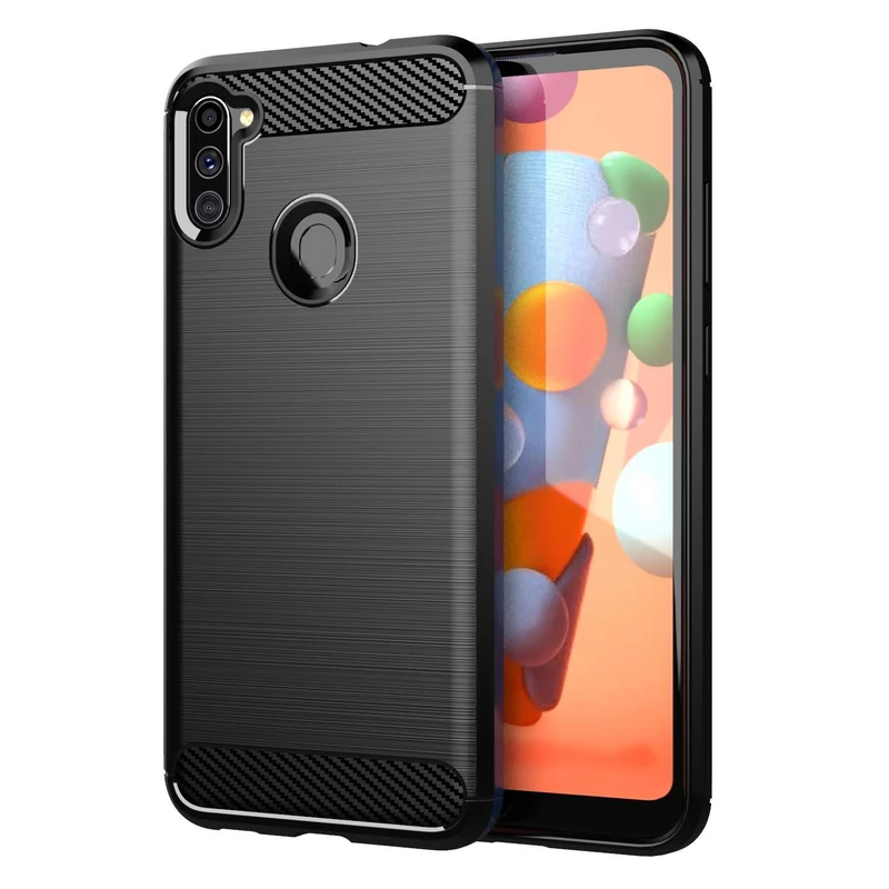 Cadorabo Hülle für Samsung Galaxy A11 / M11 Schutzhülle aus flexiblem TPU Silikon in Edelstahl-Karbonfaser Optik
