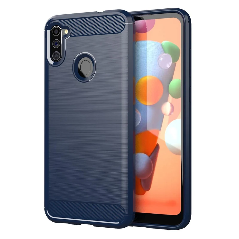 Cadorabo Hülle für Samsung Galaxy A11 / M11 Schutzhülle aus flexiblem TPU Silikon in Edelstahl-Karbonfaser Optik