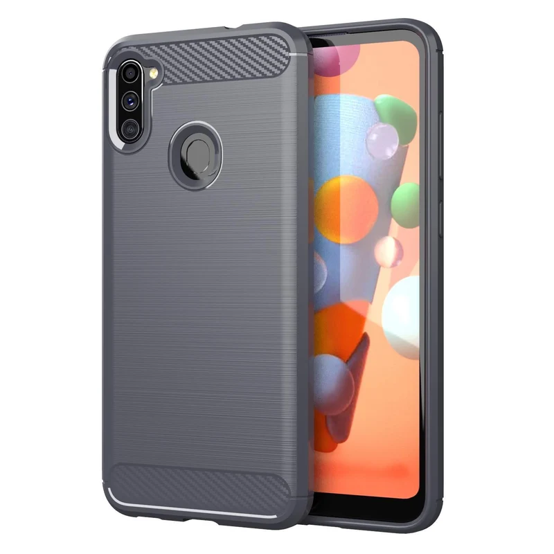 Cadorabo Hülle für Samsung Galaxy A11 / M11 Schutzhülle aus flexiblem TPU Silikon in Edelstahl-Karbonfaser Optik