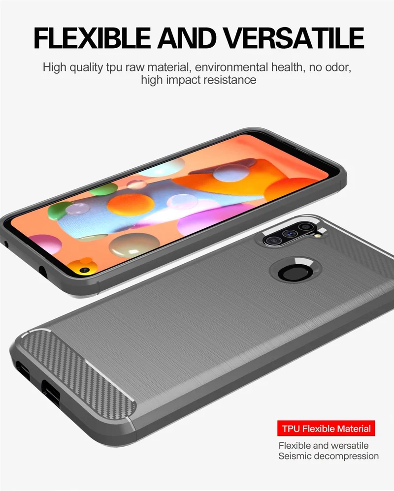Cadorabo Hülle für Samsung Galaxy A11 / M11 Schutzhülle aus flexiblem TPU Silikon in Edelstahl-Karbonfaser Optik