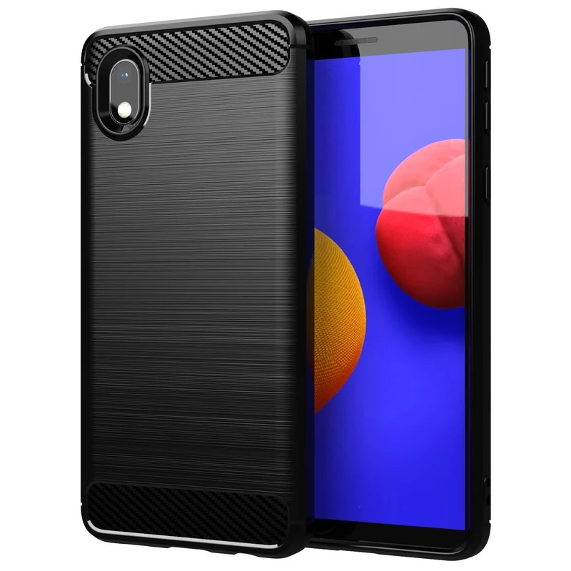 Cadorabo Hülle für Samsung Galaxy A10e / A20e Schutzhülle aus flexiblem TPU Silikon in Edelstahl-Karbonfaser Optik