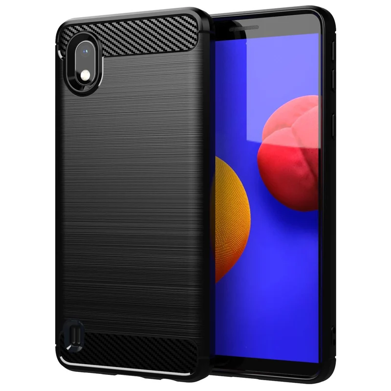 Cadorabo Hülle für Samsung Galaxy A10 / M10 Schutzhülle aus flexiblem TPU Silikon in Edelstahl-Karbonfaser Optik