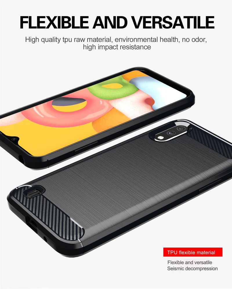 Cadorabo Hülle für Samsung Galaxy A01 Schutzhülle aus flexiblem TPU Silikon in Edelstahl-Karbonfaser Optik